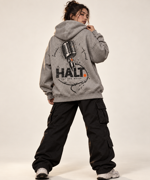 HALT. Cut The Noise Oversized Unisex Hoodie in Grey