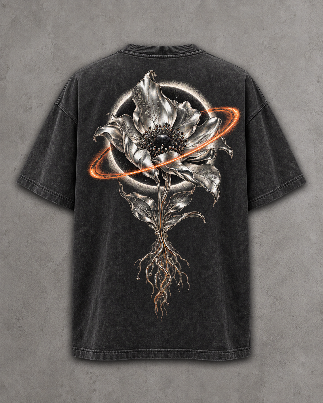 Eclipse Garden Oversized T-Shirt – Washed Black Heavyweight Graphic Tee